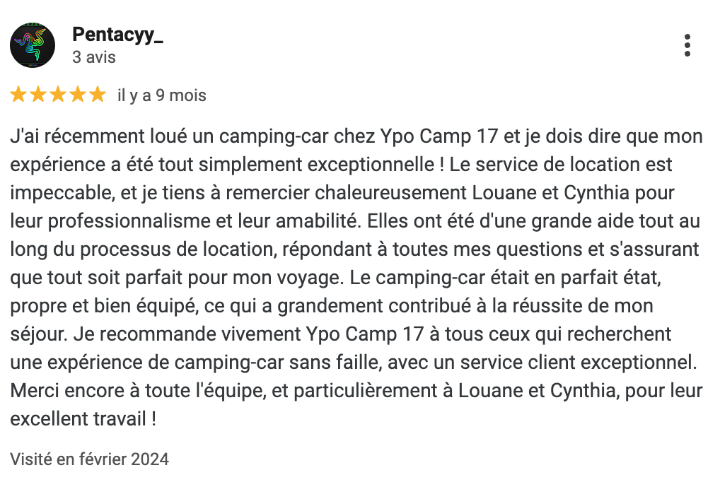 Avis client sur la location